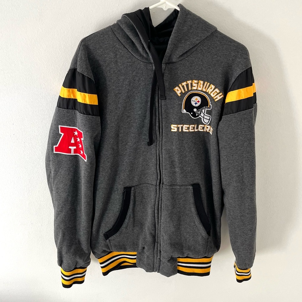 NFL Team Pittsburgh Steelers Reversible Hooded Full Zip Jacket, Size: Small